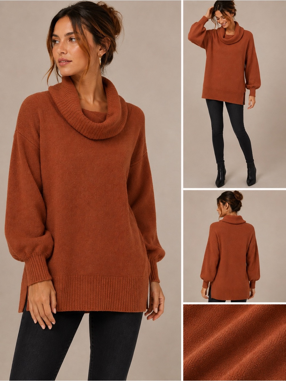 Like New ANTHROPOLOGIE Cozy Dusty Rust Orange Cowl Neck Sweater Tunic - Medium